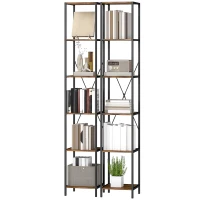 HOMCOM Set da 2 librerie a 6 ripiani, telaio in acciaio, 30cm x 30cm x 174,5cm Marrone rustico(m-6)