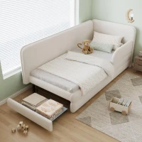 Upholstered 3ft Single Bed with Storage Drawer and Fitted Side Rails, Velvet Upholstery Daybed for Compact Room, 205.5L x 80W x 98H cm, Beige(m-6)