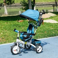 HOMCOM Tricycle 6 en 1 pour enfants, auvent, ceinture de sécurité 5 points, rangement, repose-pieds, frein, 1-5 ans, bleu(m-10)