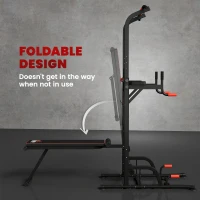 HOMCOM Multifunction Power Tower Home Workout Dip Station w/ Sit-up Bench Push-up Bars and Tension Ropes Fitness Equipment Office Gym Training(m-6)