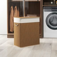HOMCOM Panier à linge double avec couvercle, panier à linge en bambou 100 L avec poignées en corde(m-10)