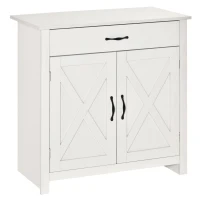 HOMCOM Buffet salon, meuble de rangement avec tiroir, 2 portes de grange et étagère réglable, 80 x 39,7 x 80 cm, blanc(m-11)