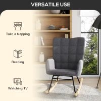 HOMCOM Accent Rocking Chair, Upholstered Berber Fleece Nursery Glider Rocker, Modern Armchair, Wingback Chair for Living Room and Bedroom, Dark Grey(m-6)