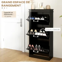 HOMCOM Meuble à chaussures, armoire à chaussures 3 portes abattants 15 paires, étagères réglables, 54 x 24 x 117,5 cm, noir(m-4)