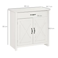 HOMCOM Buffet salon, meuble de rangement avec tiroir, 2 portes de grange et étagère réglable, 80 x 39,7 x 80 cm, blanc(m-3)