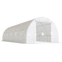 Outsunny Serre tunnel 8x3x2 m avec revêtement plastique et acier renforcé, Blanc(m-7)