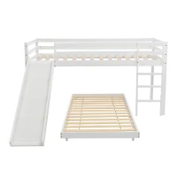 Children's Cabin Bunk Bed with Slide and Ladder, Space-Saving Customisable Layout, Adjustable Tier for Living Room, 207L x 215W x 110H cm, White(m-11)