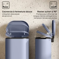 HOMCOM Poubelle cuisine 30L, poubelle à pédale, seau intérieur amovible, couvercle à fermeture douce, 36,5x31x61cm, gris(m-5)