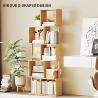 HOMCOM Librărie modernă și asimetrică cu 5 niveluri din bambus, 62.5 x 23 x 165 cm, lemn(m-4)