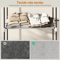 HOMCOM Armário de Roupa Aberto 142x43x185 cm Armário para Roupas com 4 Prateleiras de Tecido 3 Barras para Pendurar Cinzento(m-6)