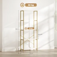 HOMCOM 5-Tier Bookshelf, Modern Bookcase with Metal Frame - White and Gold Tone(m-3)