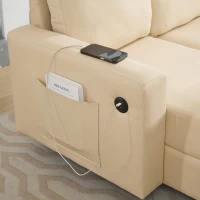 3-seater L-Shaped Sofa Bed with Reversible Chaise, USB and Type-C Charging, Convertible Sleeper for Living Room, 180L x 120W x 72H cm, Beige(m-10)