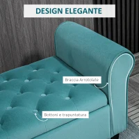 HOMCOM Panca Fondo Letto in Tessuto Vellutato con Vano Contenitore e Braccioli, 126x48.5x57 cm, Verde(m-6)