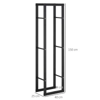 HOMCOM Soporte para Leña de Metal Estante de Leña Leñero de Exterior para Interior y Exterior Carga 100 kg 40x25x150 cm Negro(m-3)