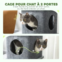 PawHut Arbre à chat à 3 niveaux tour pour chat 2 niches et surface de repos confortable, balle 43 x 33 x 80 cm gris foncé(m-5)