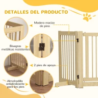 PawHut Barrera de Seguridad para Perros Plegable de Madera para Escaleras y Puertas con Soporte de Pie 204x36x75 cm Natural(m-6)