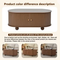 Oval Coffee Table with 2 Sliding Doors, Hidden Centre Compartment, Rounded Corners, Desk with Fingerprint‑resistant MDF, 100L x 50W x 40H cm, Oak(m-4)