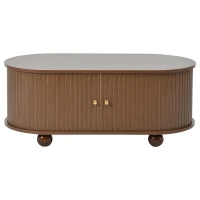 Oval Coffee Table with 2 Sliding Doors, Hidden Centre Compartment, Rounded Corners, Desk with Fingerprint‑resistant MDF, 100L x 50W x 40H cm, Oak(m-2)
