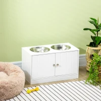 PawHut Gamelles chiens surélevées gamelle double chien chat porte-gamelles 60 x 30 x 35,5 cm 2 gamelles 2L acier inox incluses bois blanc(m-10)