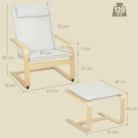 HOMCOM Poltrona con Poggiapiedi Poltrona da Lettura con Schienale Alto Poggiatesta Rimovibile Gambe in Legno e Rivestimento in Lino Crema(m-3)