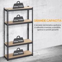 HOMCOM Scaffalatura Industriale a 4 Livelli in MDF e Acciaio con Ripiani Aperti e Regolabili, 81.3x30x152.4 cm(m-4)
