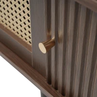 Oval TV Unit with Rattan Drawer and 2 Sliding Doors, Rounded Corner Sideboard,TV Stand Suitable for 70-inch TV, 180L x 40W x 40H cm, Oak(m-10)