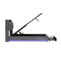 5ft King Ottoman Bed Frame with Two Drawers and Side Pockets, Velvet Upholstered Headboard for Living Room, 213L x 155W x 111H cm, Grey(m-12)