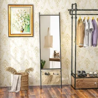 HOMCOM Miroir rectangulaire pleine longueur avec pochette de rangement, à poser ou à fixer au mur, 56L x 190H cm - noir(m-10)