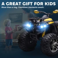 HOMCOM Quad Buggy électrique Enfant 12 V 8 Km/h Max. Voiture électrique Enfant avec Effets Lumineux sonores Selle avec Dossier Porte-Bagage Avant métal PP Jaune Noir(m-8)