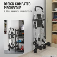 HOMCOM Carrello della Spesa in Alluminio con Borsa da 40L Impermeabile e Sedile, 46x59.5x97 cm, Nero e Argento(m-7)