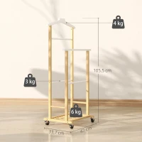 HOMCOM Cabide de Pé de Bambu com Rodas Cabide para Roupas com Barras para Calças e Prateleira Inferior para Sapatos Estilo Nórdico 47x33,7x105,5 cm Madeira e Branco(m-3)
