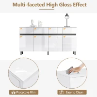 Storage Cabinet with High-goss 4-Door, 4-Drawer and Soft-close Hinges, Sideboard with Adjustable Shelves, 160L x 40W x 68H cm, White(m-4)