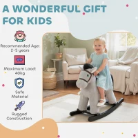 AIYAPLAY Baby Rocking Horse, Plush Ride on Toy with Handle Grip, Sound and Doll, Toddler Animal Rocker for Kids Aged 2–5, Grey(m-9)