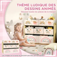 AIYAPLAY Étagère de rangement enfant étagère à 3 niveaux avec 9 boîtes en tissu non tissé 93 x 30 x 70 cm jaune(m-6)