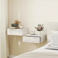 HOMCOM Set de 2 mesitas, diseño montado en pared, cajón, para dormitorio, tablero de partículas, Blanco(m-2)