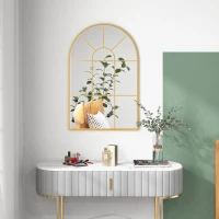 HOMCOM Miroir mural en métal cadre doré en forme de voûtée – 91 x 60 cm – décoration pour entrée ,chambre à coucher, salon(m-10)