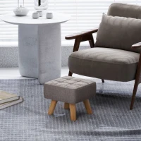 HOMCOM Repose pied salon ottoman siège rembourré en tissu avec pieds en bois 27 x 27 x 26 cm gris(m-7)