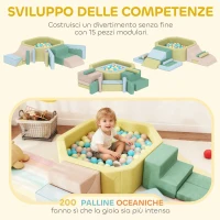 AIYAPLAY Set 15 Blocchi di Costruzioni Morbide Modulabili per Bambini con 200 Palline per Uso Interno, Multicolore(m-4)