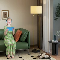 HOMCOM Lampadaire abat-jour en lin douille E27 style moderne interrupteur à pied pour salon et chambre 156 cm doré et noir(m-10)