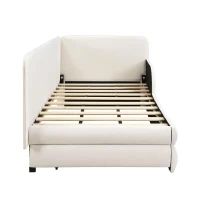 Upholstered 3ft Single Bed with Storage Drawer and Fitted Side Rails, Velvet Upholstery Daybed for Compact Room, 205.5L x 80W x 98H cm, Beige(m-11)