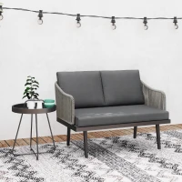 Outsunny Canapé de jardin 2 places avec coussins en résine tressée, canapé d'extérieur cadre en acier 110 x 70 x 72 cm gris foncé(m-10)
