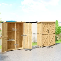 Outsunny Wooden Garden Storage Shed, Tool Storage Cabinet with Asphalt Roof and 2 Shelves for Garden Tools, Equipment, Outdoor Tool Shed with Double Doors, Natural(m-3)