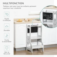 HOMCOM Tour d'observation enfant tour d'apprentissage 3 en 1 barreau hauts rebords de sécurité et tableau noir 42x44x86cm gris(m-6)