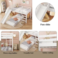 Children's Cabin Bunk Bed with Slide and Ladder, Space-Saving Customisable Layout, Adjustable Tier for Living Room, 207L x 215W x 110H cm, White(m-5)