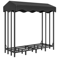 Outsunny Leñero con Cubierta Soporte para Leña para Exterior con Estructura Reforzada Impermeable 143x70x145 cm Negro(m-1)