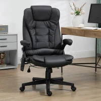 HOMCOM Fauteuil de bureau massant et chauffant électrique fauteuil bureau ergonomique revêtement synthétique noir(m-10)