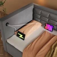 3ft Single Sofa Bed with Hydraulic Under-bed Storage and Side Pockets, Daybed with USB & Type-C Charging Station, 205L x 106W x 75H cm, Grey(m-9)