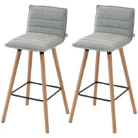 HOMCOM 2er-Set Barhocker, Barstühle, gepolsterte Sitzfläche, Rückenlehne und Fußstütze, 48 x 48 x 99,5 cm, Grau(m-7)