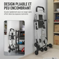 HOMCOM Chariot de courses pliable caddie de courses portable à roulettes avec siège pliable, sac amovible, 46x59,5x97cm, noir(m-7)