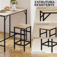 HOMCOM Conjunto de Mesa de Bar com 4 Bancos com Apoio para os Pés Conjunto de Móveis de 5 Peças Mesa de 100x60x88cm e Bancos de 32x32x57cm para Sala de Jantar Cozinha Preto e Carvalho(m-5)